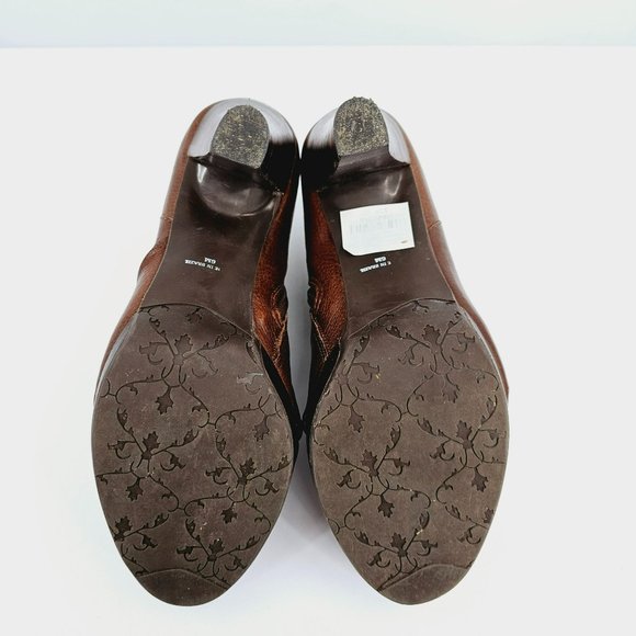Matisse Ellie Heeled Ankle Booties 6 Brown Leather Side Zip Folded Slouch Front - Picture 11 of 13